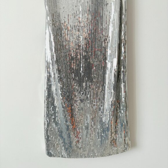 Oak + Fort Sequin Tube Midi Dress Silver NWT Size XS - Picture 9 of 14
